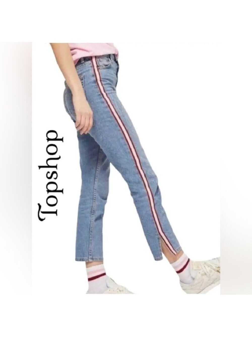 Topshop Moto Denim Cropped Jeans Red White Stripe 26